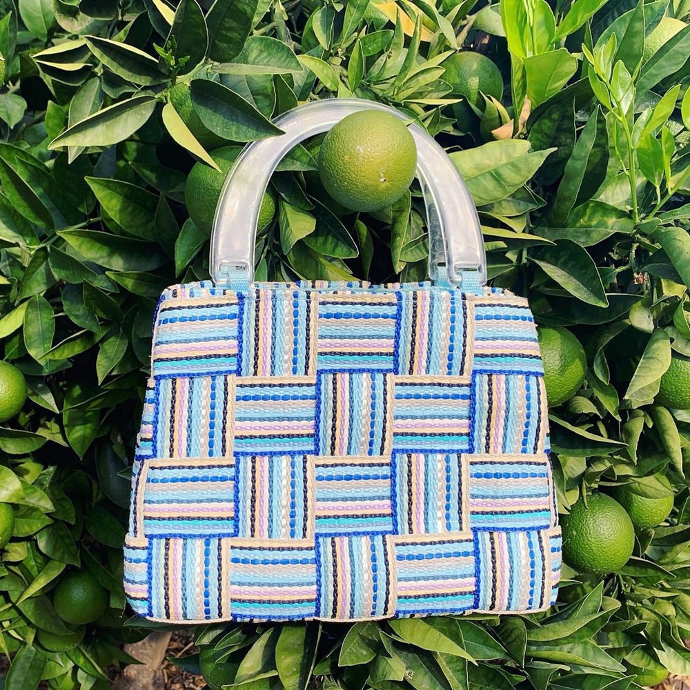 vintage Italian woven purse with lucite handles